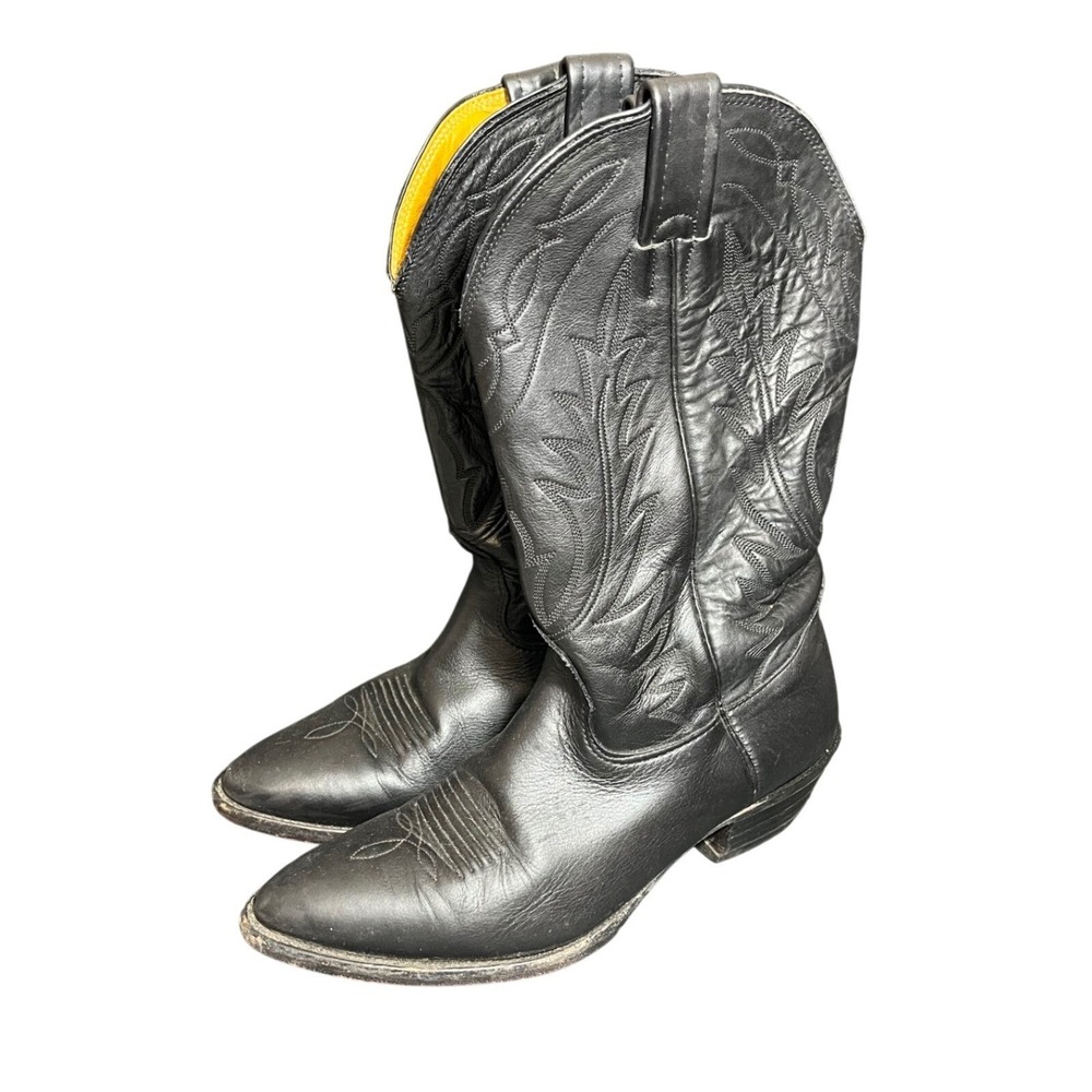 Nocona Boots Cowboy Boots Mens 8 Black Leather Western‎ Pointed Toe 7501 92859